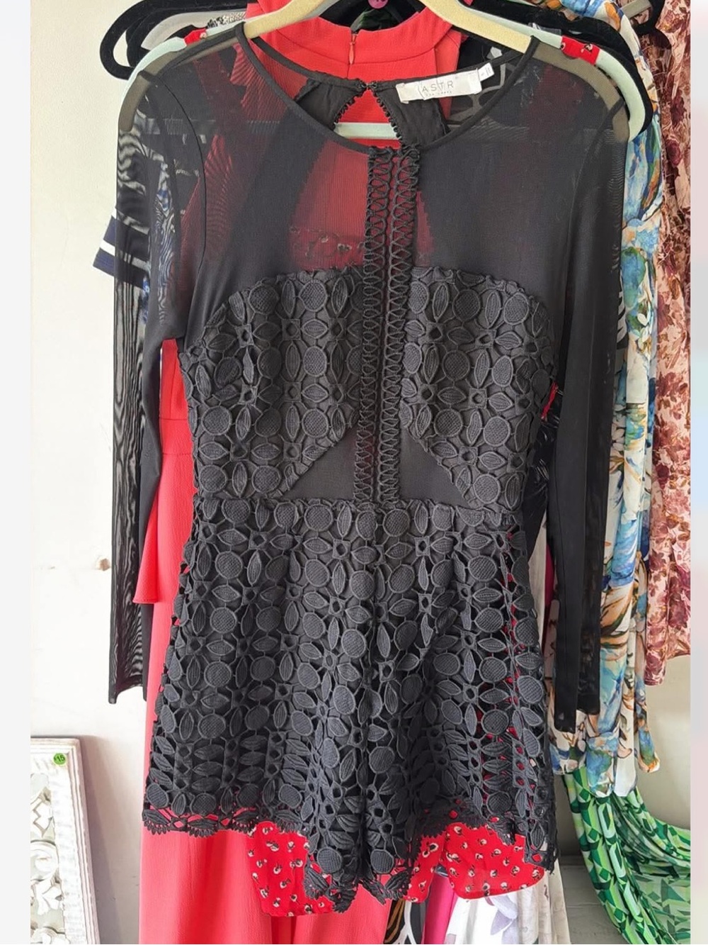 Black Lace & Mesh Long Sleeve mini romper